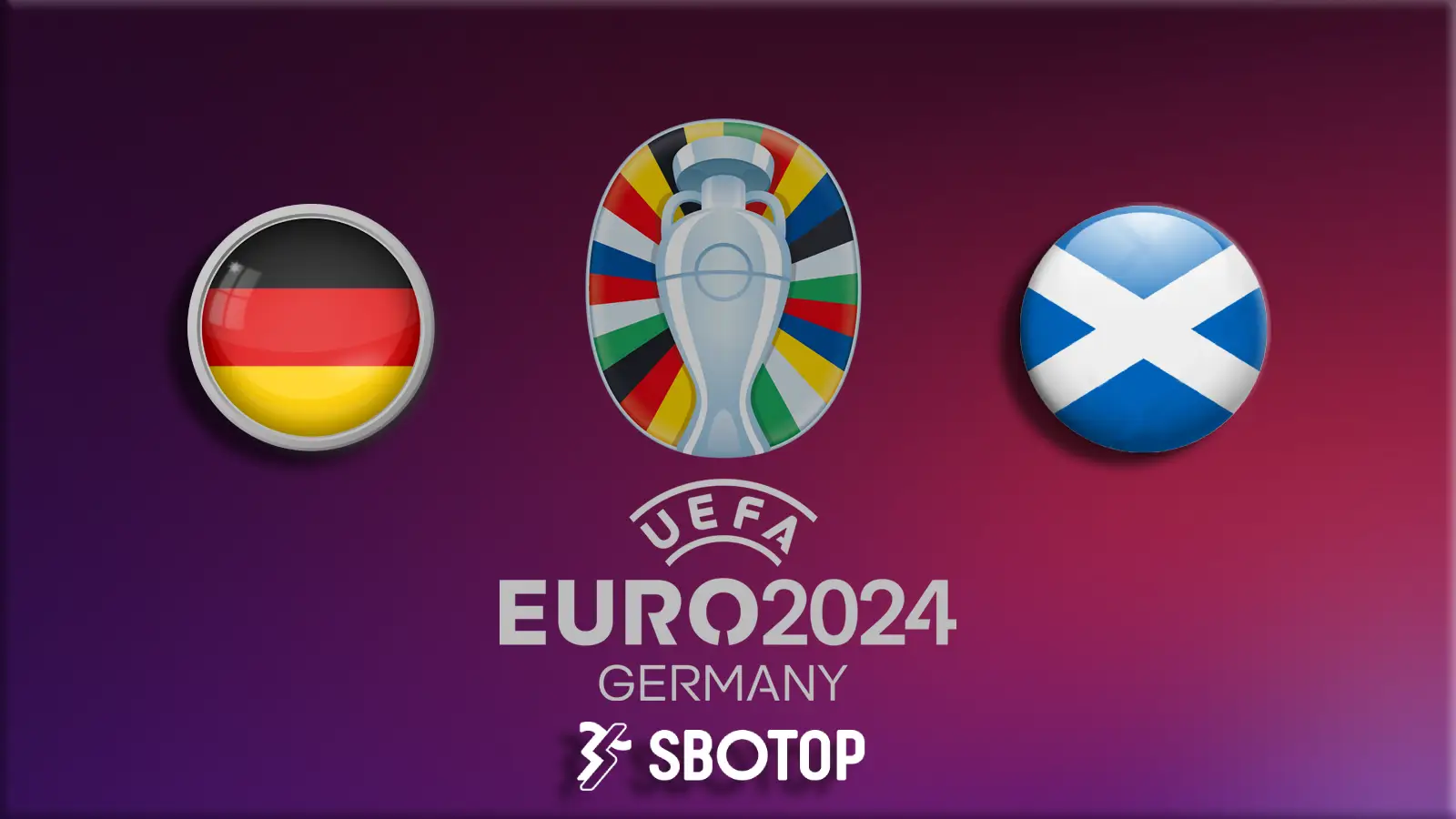  The image shows the flags of Germany and Scotland with the UEFA Euro 2024 logo in the middle. The text at the bottom reads "Germany 5-1 Scotland".